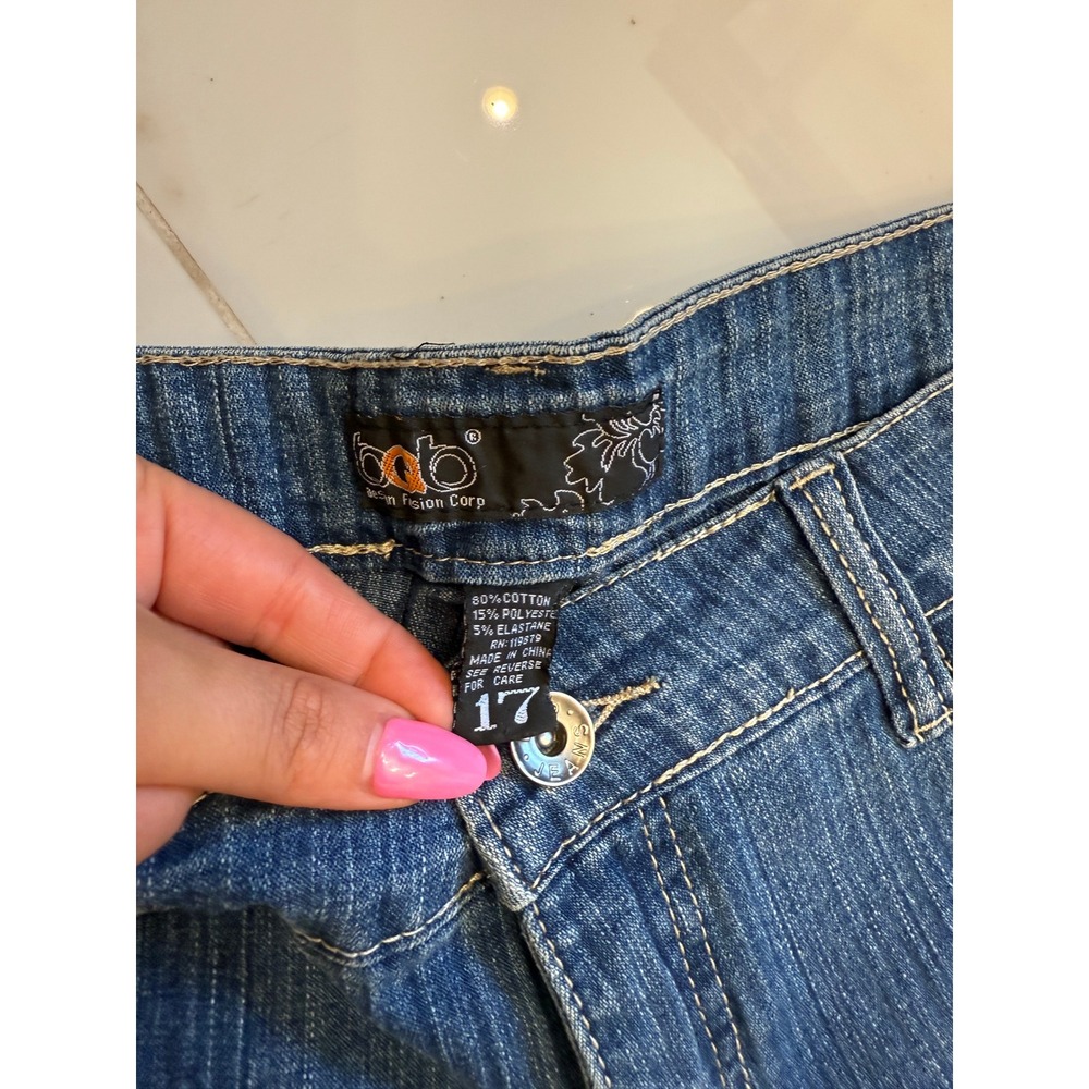 Babo Design Fusion Corp Blue Pinstripe Rhinestone Bootcut Jeans Womens 17 - Picture 3 of 8